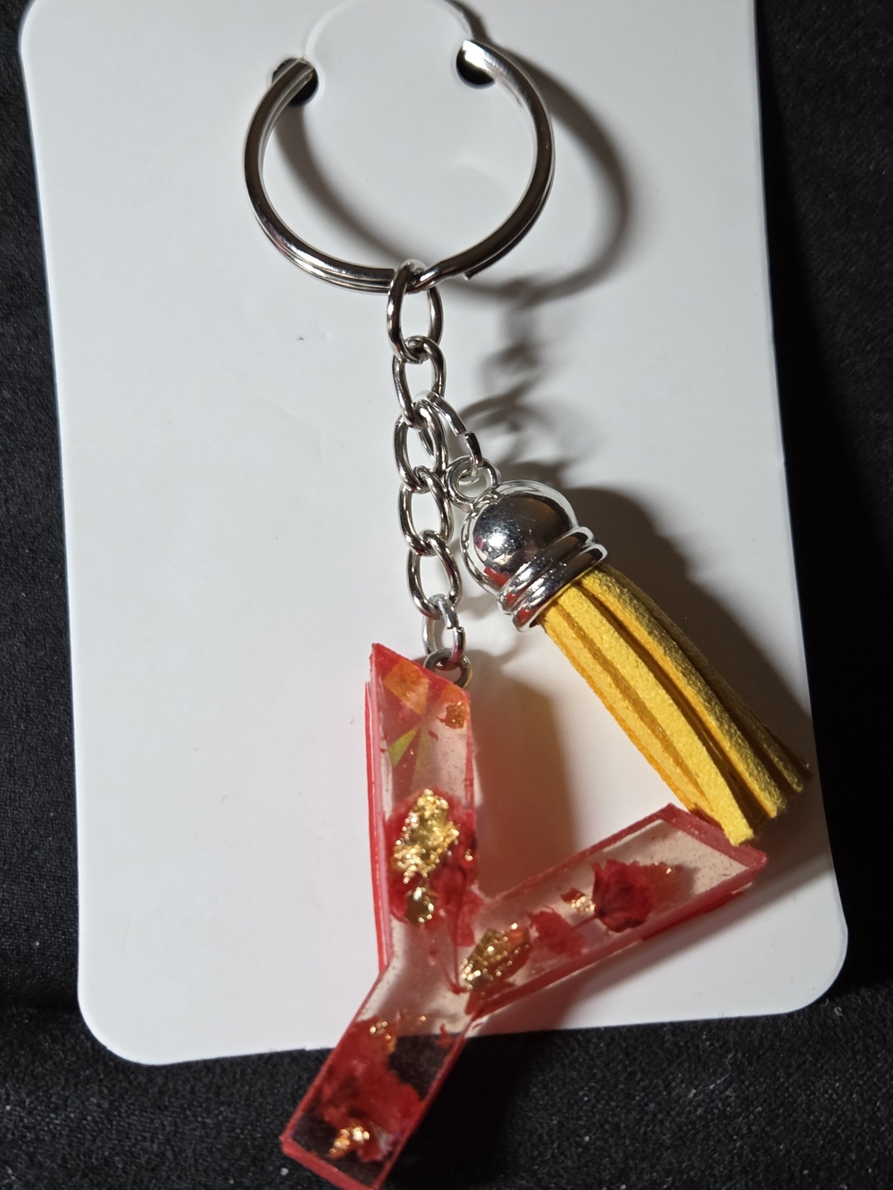 Resin Letter Y Keychain with Yellow Tassel
